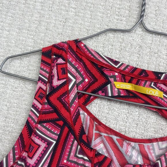 Lole Tank Top Tennis Knit V neck Shirt Women’s Small Psychedelic Boho Red AOP - Picture 4 of 14